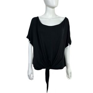 SHEIN Curve Black Wide Neck Tie Front Loose Fit Top